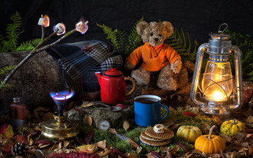 Картинка еда натюрморт лампа чайник кружка тыква