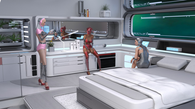 Обои картинки фото 3д графика, фантазия , fantasy, девушки, взгляд, фон