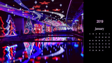 Картинка календари праздники +салюты елка отражение гирлянда