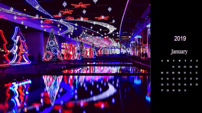 Обои картинки фото календари, праздники,  салюты, елка, отражение, гирлянда