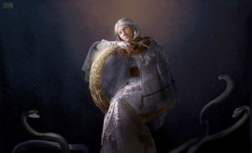 Картинка фэнтези фотоарт фигура наряд месяц змеи