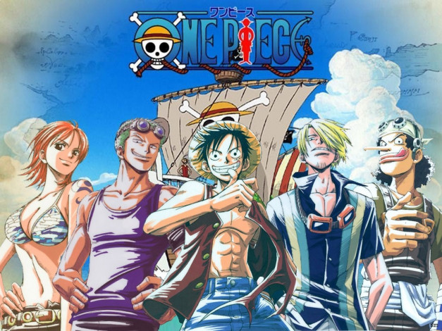 Обои картинки фото аниме, one, piece, nami, monkey, d, luffy, sanji, roronoa, zoro, usopp