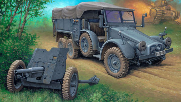 Картинка рисованные армия krupp protze 7cm pak пушка 3 kfz 69