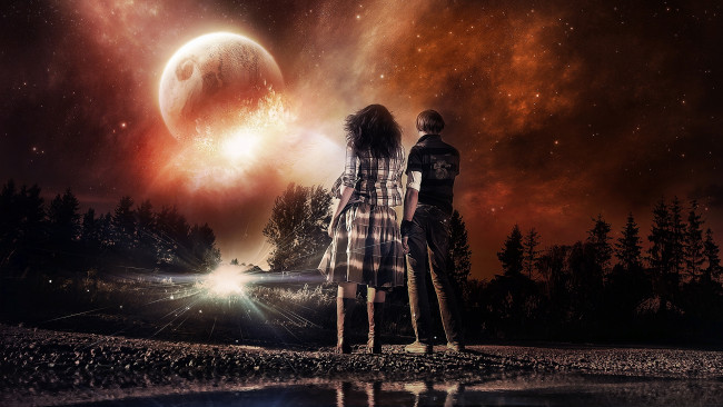 Обои картинки фото разное, компьютерный, дизайн, девочка, мальчик, планета