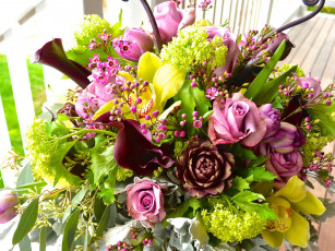 Картинка цветы букеты +композиции лаванда калина папоротник каллы орхидеи розы