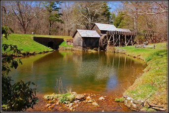 Картинка разное мельницы дорога мост река мельница лес