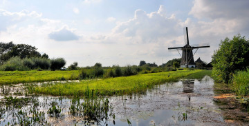 Картинка разное мельницы река заросли мельница ветряк