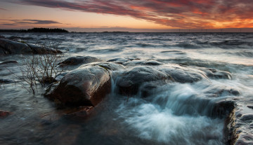 Картинка природа побережье тучи горизонт волны камни океан