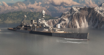 Картинка корабли 3d горы облака корабль море