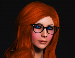 Картинка 3д+графика портрет+ portraits девушка очки взгляд фон рыжая