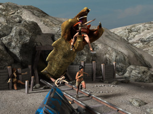 Картинка 3д+графика фантазия+ fantasy взгляд девушки фон пещера существо