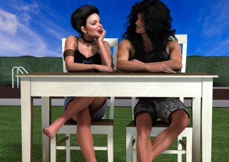 Картинка 3д+графика люди+ people парень стол фон улыбка взгляд девушка