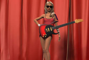 Картинка 3д+графика люди+ people гитара фон взгляд девушка