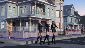 Картинка 3д+графика люди+ people город улица взгляд фон девушки