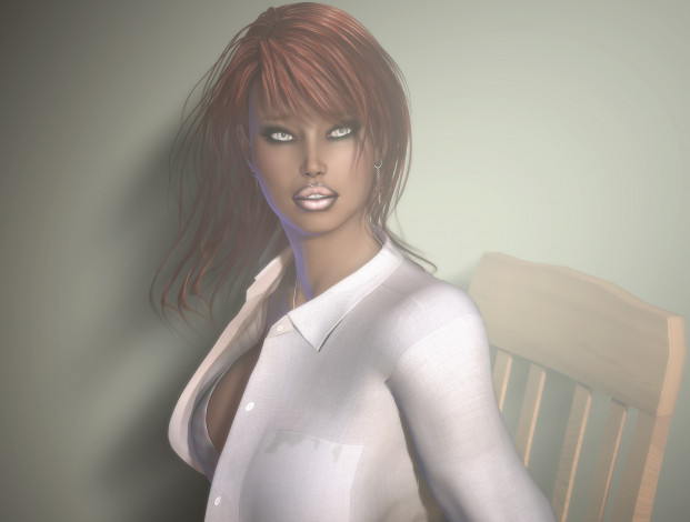 Обои картинки фото 3д графика, люди , people, девушка, взгляд, фон, рыжая