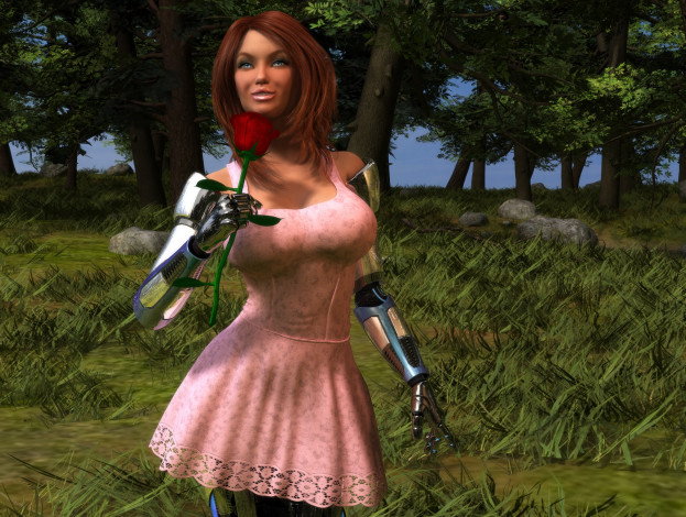 Обои картинки фото 3д графика, _science fiction, фон, девушка, взгляд, роза