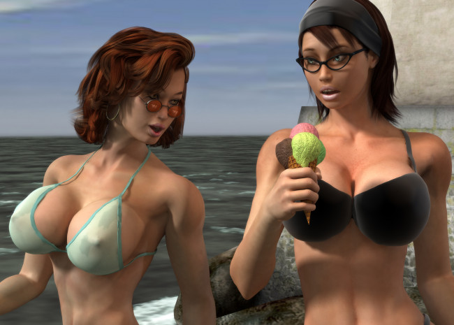 Обои картинки фото 3д графика, люди , people, фон, взгляд, девушки, грудь