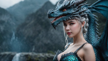 Картинка 3д+графика фантазия+ fantasy нейросети графика нейроарт ai art нейронные сети рисунки нейро искусство девушка дракон