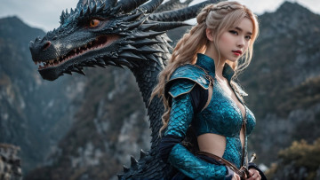 Картинка 3д+графика фантазия+ fantasy нейросети графика нейроарт ai art нейронные сети рисунки нейро искусство девушка дракон