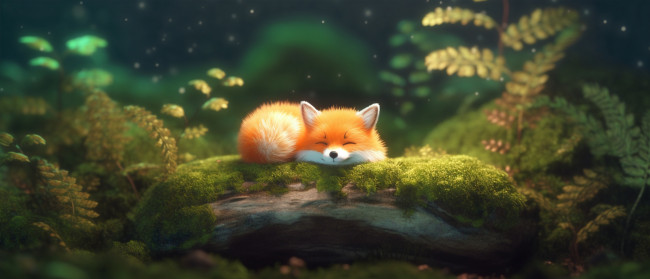 Обои картинки фото рисованное, животные,  лисы, лисенок