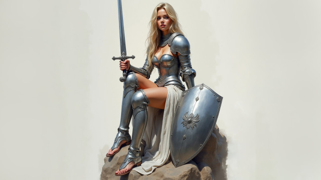 Обои картинки фото фэнтези, люди, нейросети, графика, нейроарт, ai, art, нейронные, сети, рисунки, нейро, искусство, нейрографика, graphics, neuroart, neural, networks, drawings, neuro, neurography, девушка, рыцарь