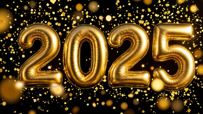 Обои картинки фото праздничные, - разное , новый год, 2025, воздушные, шары, из, фольги, золотые, буквы, конфетти, новый, год, празднование, нового, года