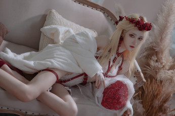 обоя nantao momoko, девушки, - креатив,  косплей, девушка, женщина, блондинка, светловолосая, сексуальная, модель, звезда, позирует, разная, обувь, верхняя, стильная, одежда, нижнее, эротическое, бельё, трусы, лифчик, колготки, чулки, аксессуары, макияж, и, множество, элементов, на, фотографии