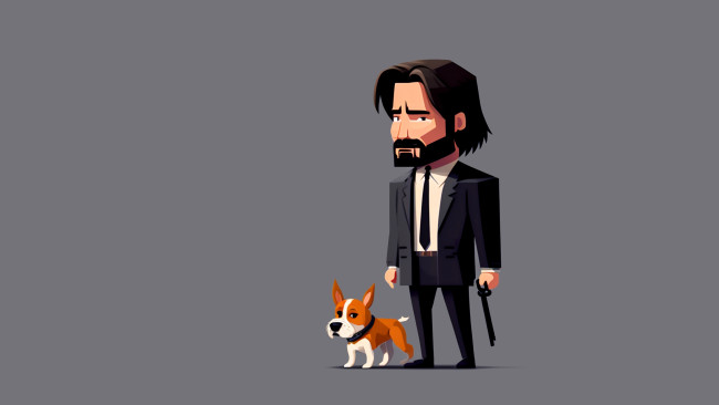 Обои картинки фото рисованное, кино,  мультфильмы, джон, уик, пистолет, собака