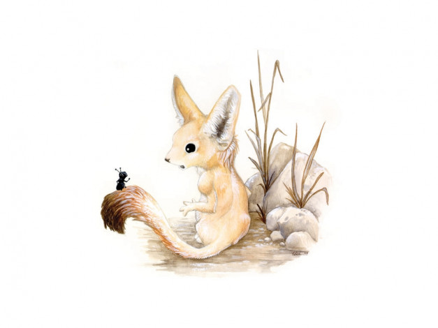 Обои картинки фото рисованные, животные, муравей, лиса