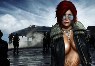 Картинка 3д графика people люди тату девушка стрижка пилоты куртка очки