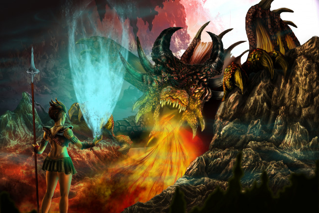 Обои картинки фото 3д, графика, fantasy, фантазия, магия, дракон, девушка