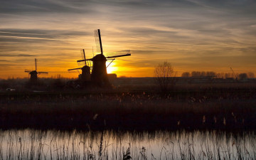 Картинка разное мельницы закат водоем