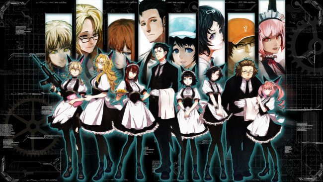 Обои картинки фото steins, gate, аниме, лица, официантки, девушки