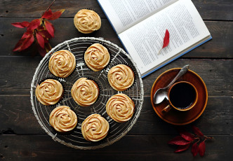 Картинка еда разное листья кофе книга кексы