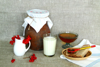 Картинка еда натюрморт калина мед молоко