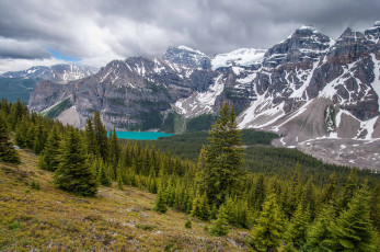 Картинка valley+of+the+ten+peaks +banff+national+park +canada природа горы канада банф альберта moraine lake canada alberta озеро морейн лес valley of the ten peaks долина десяти пиков banff national park