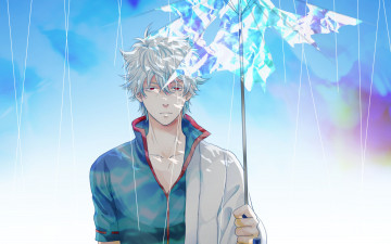 Картинка аниме gintama sakata gintoki гинтама парень зонт