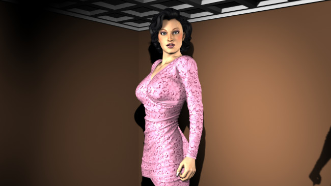 Обои картинки фото 3д графика, people , люди, платье, тень, взгляд, девушка