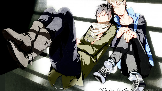 Обои картинки фото аниме, dyurarara, тень, обувь, стена, волосы, durarara, глаза, обои