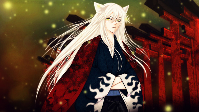 Обои картинки фото очень приято-бог, аниме, kamisama hajimemashita, юката, блики, ушки, парень, волосы