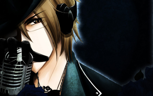 Обои картинки фото аниме, vocaloid, взгляд, ночь, наушники, парень