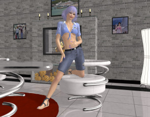 Картинка 3д+графика люди+ people свечи картины кресло стол фон взгляд девушка