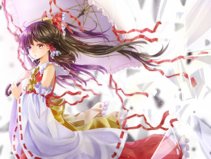 Картинка аниме touhou осколки ленты shironeko yuuki hakurei reimu зонт девушка арт