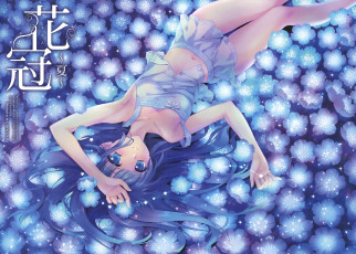 обоя аниме, carnelian, вода, цветы, взгляд, девушка, арт