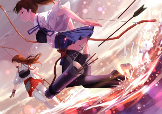 Картинка аниме kantai+collection 2girls joseph lee стрелы лучницы луки kancolle akagi kantai collection kaga вода брызги