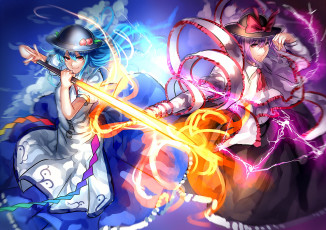 Картинка аниме touhou магия nagae iku шляпа девушки hinanawi tenshi арт uu zan