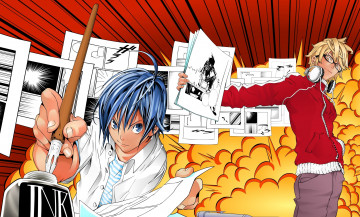 Картинка аниме bakuman mashiro moritaka маширо листы манга авторы парни akito takagi бакуман