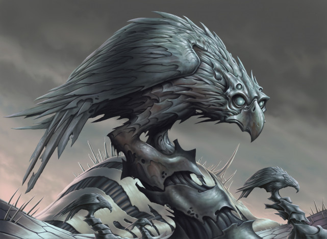 Обои картинки фото ворон, фэнтези, роботы,  киборги,  механизмы, существа, чёрный, птица