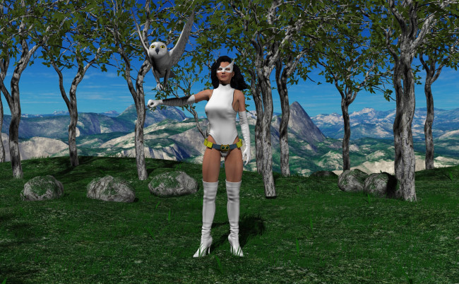 Обои картинки фото amazon arrow, 3д графика, фантазия , fantasy, девушка, взгляд, фон, природа, сова