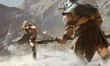 Картинка фэнтези эльфы стрела враг оружие лук эльфийка арт фантастика